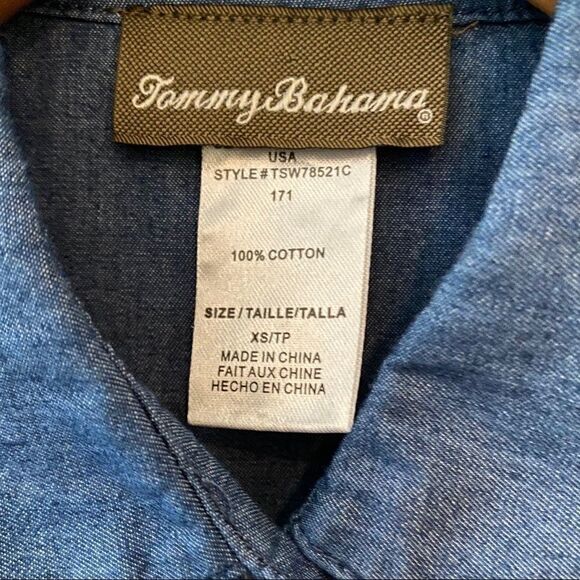 Tommy Bahama XS Blue Denim Chambray Button Down Relaxed Tunic Shirt - Picture 7 of 8
